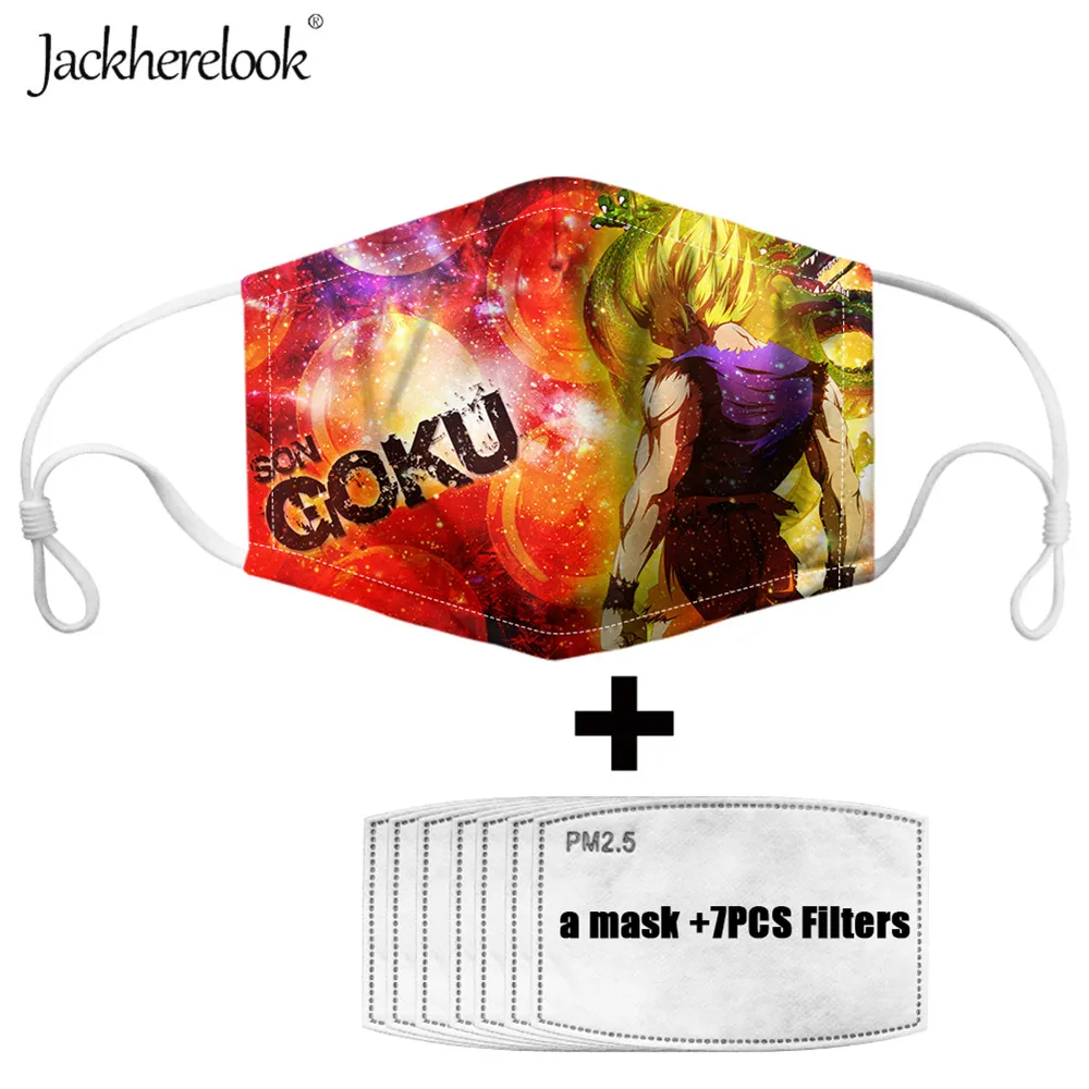 

Jackherelook Kids Anime Masks Anti-Dust 7PCS Filters Dragon Ball Z Super Goku Prints Men Washable Face Mouth Mask for Children's
