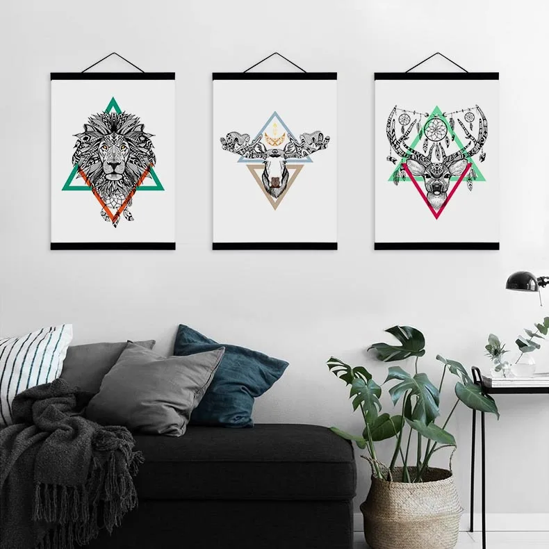 

Mild Art American-Style Geometry Abstract Animal Totem Bedroom Solid Wood gua zhou hua Decoration Scroll Paintings a Generation