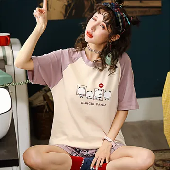 

Comfortable cotton pajamas 2020 summer cool cartoon cute short sleeve 2 piece pajamas ladies pajamas girls can wear M-2XL