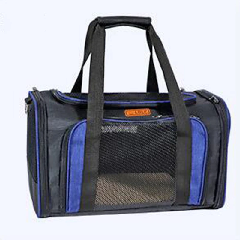 Складная переноска для домашних животных, дышащая сетка для кошек и собак, переносная дорожная сумка для собак на открытом воздухе, маленькая переносная сумка для домашних животных - Цвет: Синий