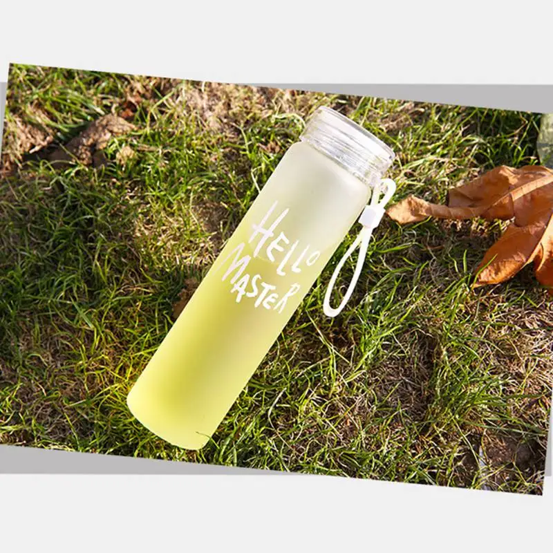 Шлифованная стеклянная бутылка для воды 420 мл с мягкой силиконовой ручкой постепенное изменение цвета бутылка для питьевой воды аксессуары для путешествий на открытом воздухе