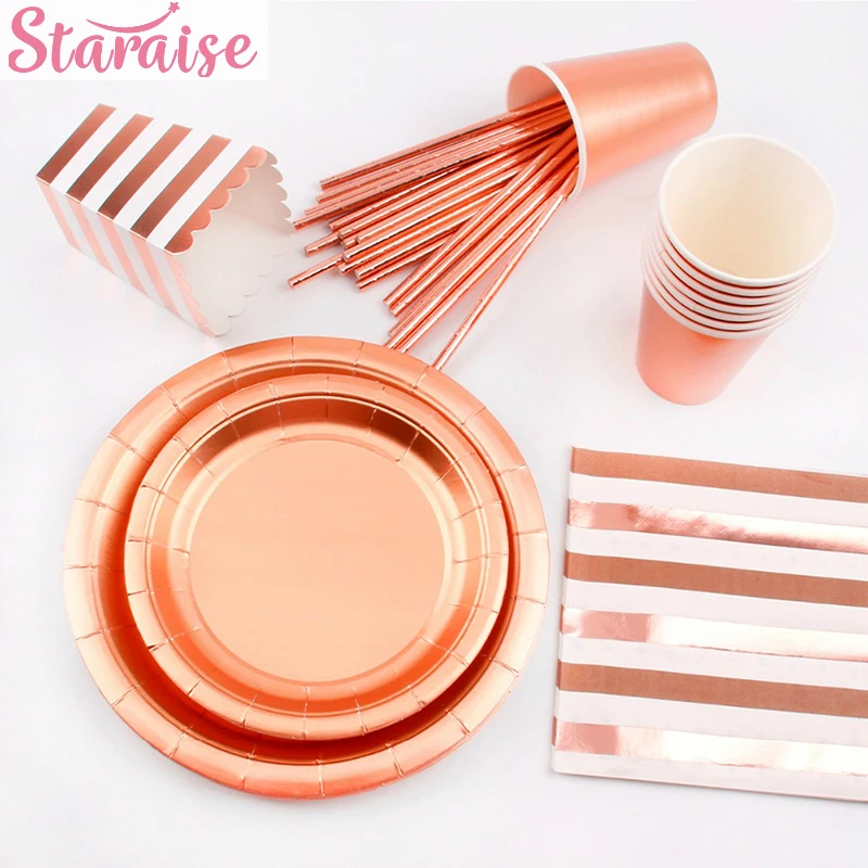 Набор одноразовой посуды Staraise из розового золота тарелка и чашка для вечеринки