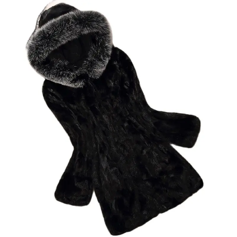 

S-6XL New Fashion Women Winter Clothes Hooded Overcoat female Furry Coat 2018 new winter imitation Mink fur Coat