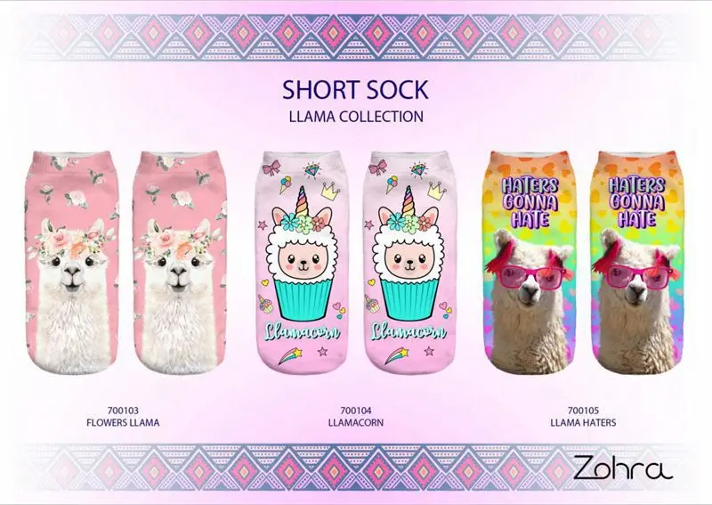 Zohra New Style 3D Digital Printing Alpaca Women's Low-Cut No-show Socks Short Socks Adult Hidden Short Socks mo so hot u wa