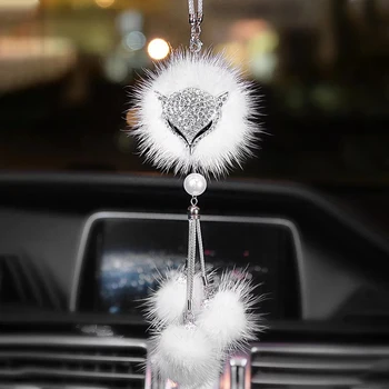 

Shiny Living Room Pattern Gift Car Pendant Interior Decoration Charm Cute With Hairball Rearview Mirror Rhinestone Home
