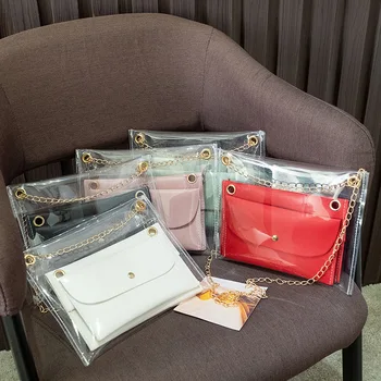 

2020 Summer Korean Style Bag Transparent Phone Bag Shoulder Bag Diagonal Bag Chain Jelly Small Messager Bag #30