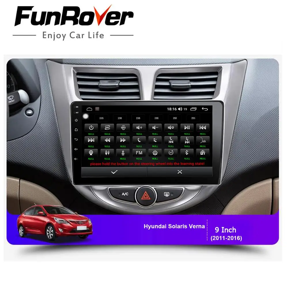 Funrover 2.5D ips для hyundai Solaris 1 2010- android 9,0 автомобильный Радио мультимедийный плеер Авторадио Навигация gps FM без dvd