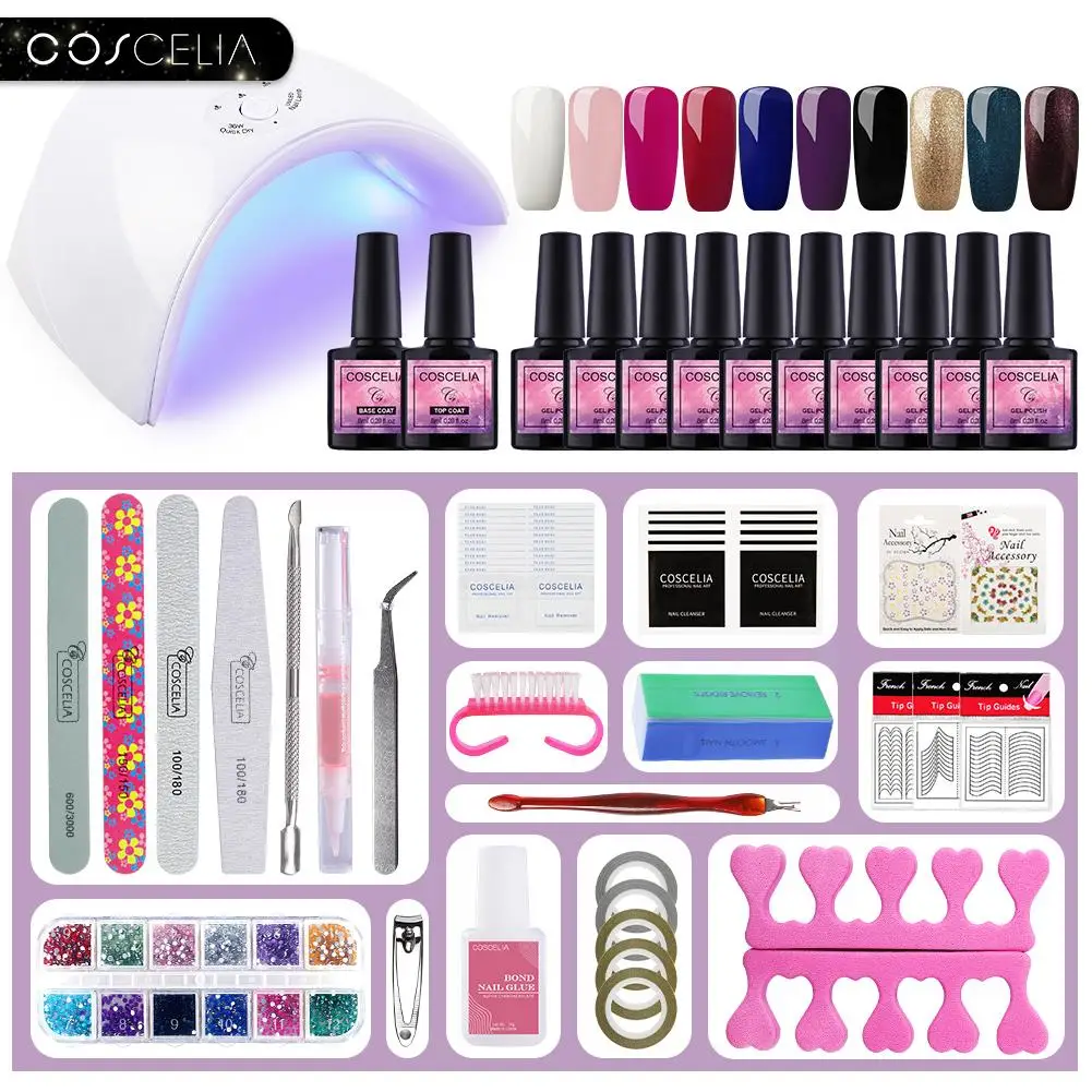 Conjunto de Ferramentas para Manicure Tudo para Manicure Conjunto para Unha Conjunto para Gel Coscelia Unha Polonês 36 w Lâmpada Kit Arte Verniz 8 ml Gel