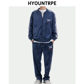 

2 Pieces Sets Mens Velvet Full Zipper Jackets and Elastic Waist Loose Straight Bottom Zipper Pants Hip Hop Streetwear Tracksuits