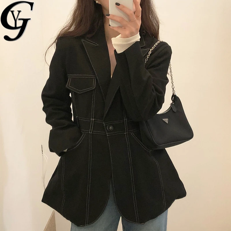 

2020 Korean Fashion Women Black Jacket Autumn Winter Outwear Coat Female Chic Ulzzang Streetwear Ladies Office Tweed Jacket
