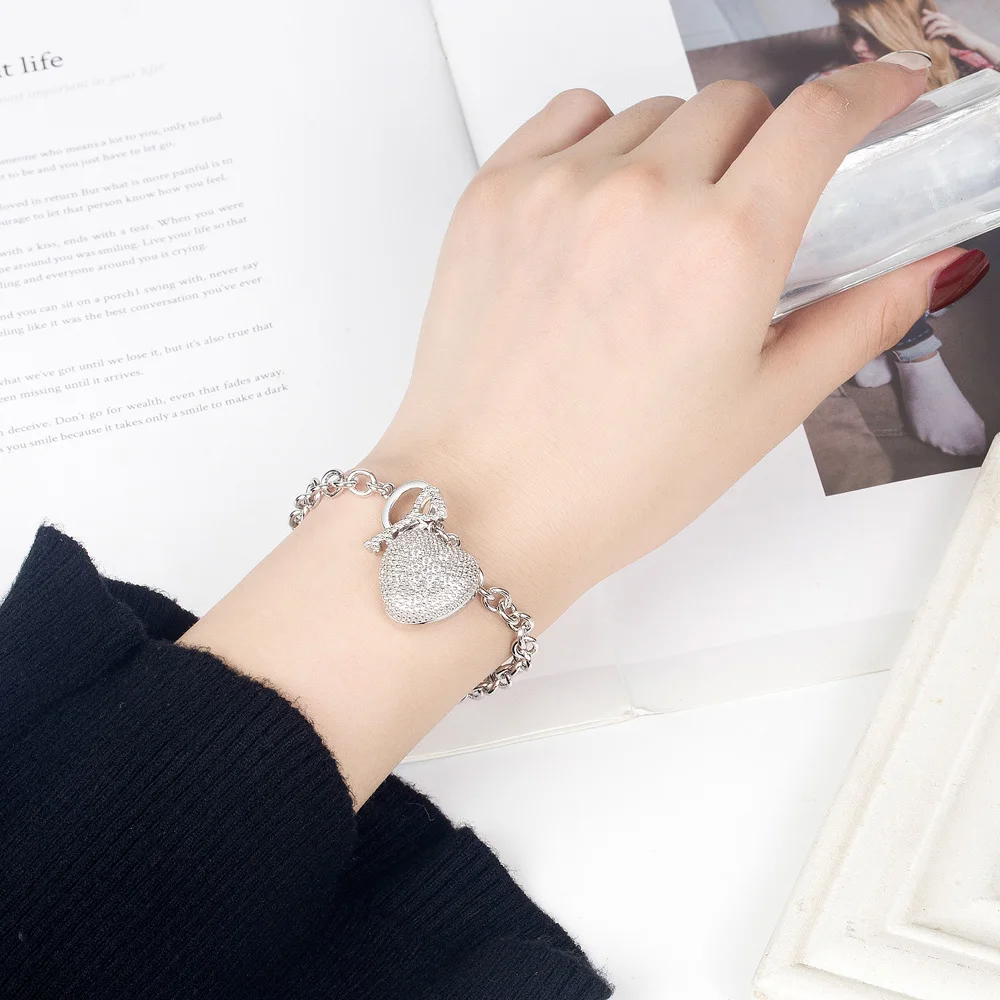 Женский браслет из серебра 925 пробы с подвеской в виде сердца|sterling silver bracelet|solid