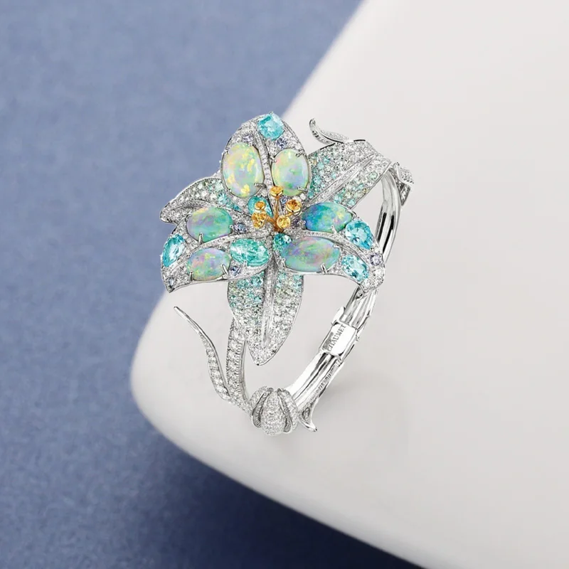 HOMOD green Series Peach Flower Hyperbole Women Cocktail Party Ring With Pear Shaped Zircon Stone Ladies Jewelry Ring