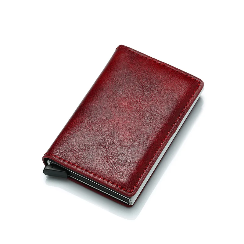 Red DIENQI Rfid держатель для карт, мужские кошельки, сумка для денег, Мужской винтажный черный короткий кошелек, маленькие кожаные тонкие кошельки, Мини кошельки, тонкие - Цвет: Red