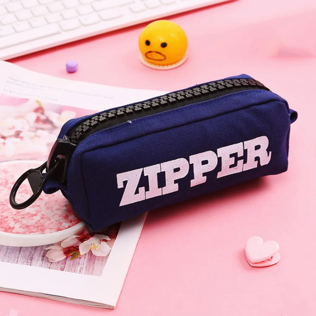 20# Zipper Pen Bag Back To School Large Capacity Simple Canvas Pencil Case Pencil Case Pencil Bag Pencil Pouch Desk Organizer