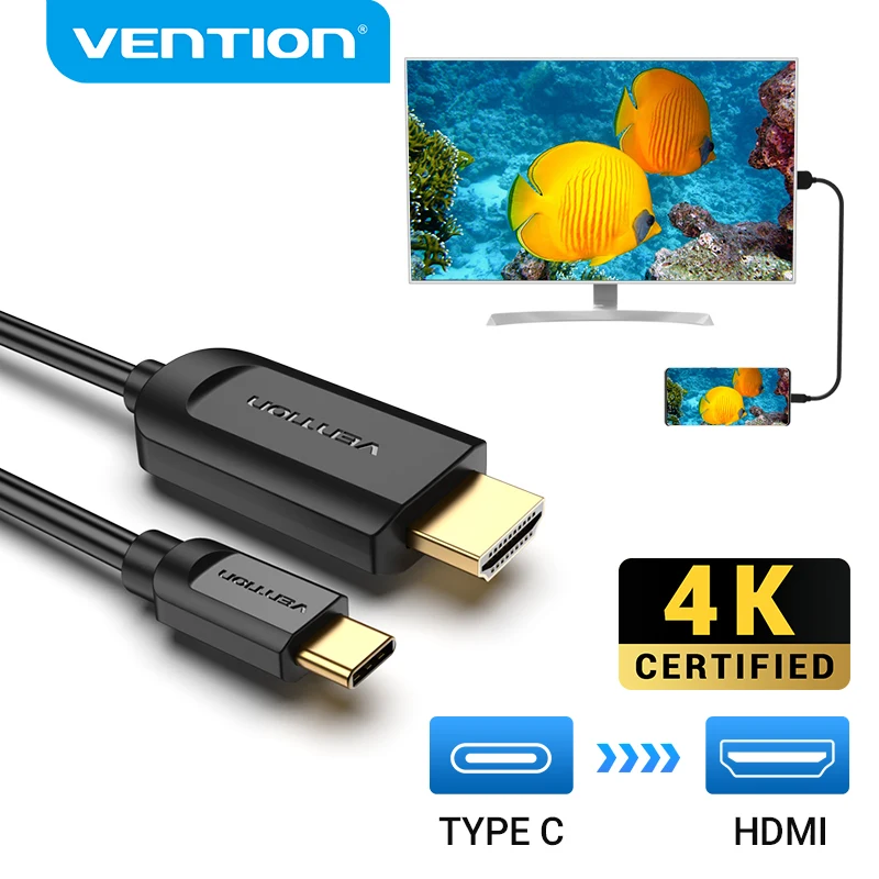 Vention USB C a HDMI Cable 4 tipo K c HDMI Thunderbolt 3 adaptador para MacBook Samsung Galaxy S10/S9 Huawei Xiaomi tipo c a HDMI