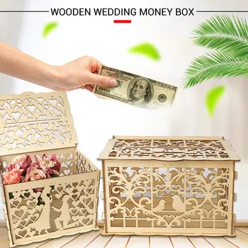 

with Lock Wedding Money Box Ornament Creative Gift Celebration Wooden Elegant Wedding Card Box DIY Home Decoration Party