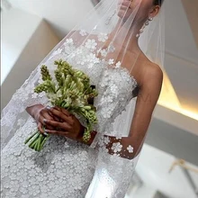 Свадебная вуаль белого/цвета слоновой кости 3 м Длинная свадебная Фата Мантилья Свадебные аксессуары Veu De Noiva с кружевными цветами бисером MD3053