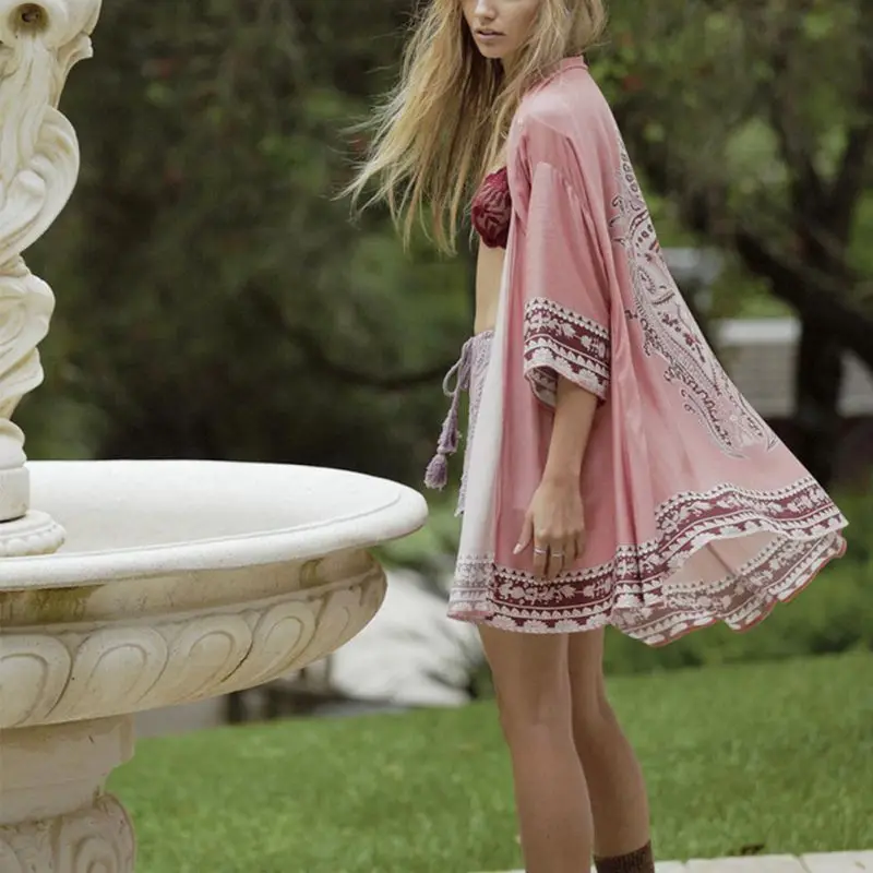 Women Casual Solid Color Jacket Female Fashion Bohemian Printing Open Cardigans Ladies Affordable Personality Fashion
