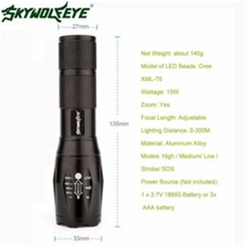 skywolfeye led flashlight 3000 lumens 3 mode XML XPE LED 18650 flashlight front light powerful powerful bike lights 30N29 (5)