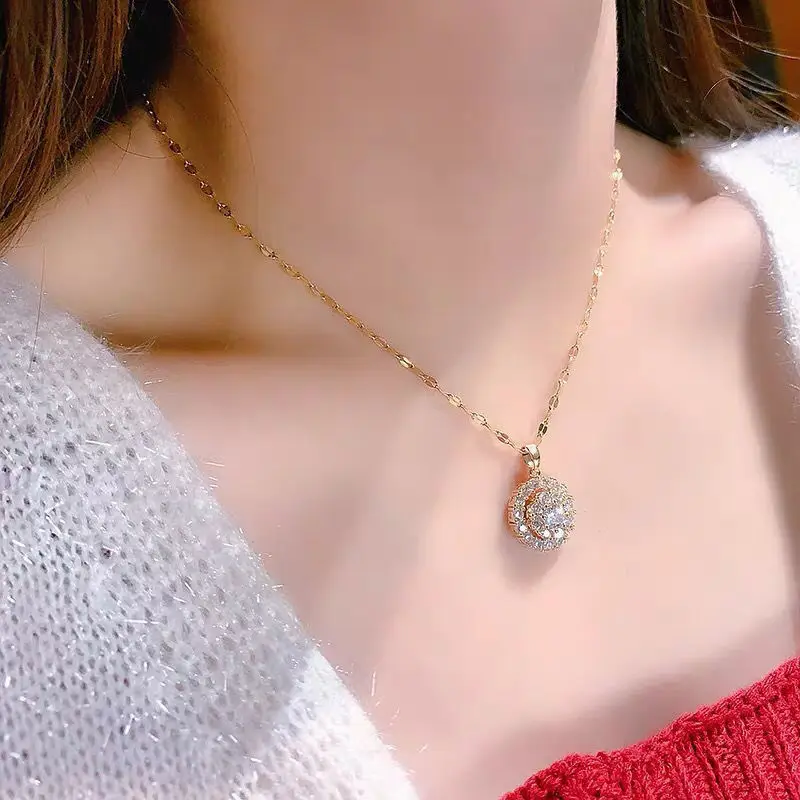 HOYON 18K Gold Color One Eye Necklace Women\'s Jewelry Diamond Style Bijoux Femme Collares Natural Gemstone Pendant With Necklace