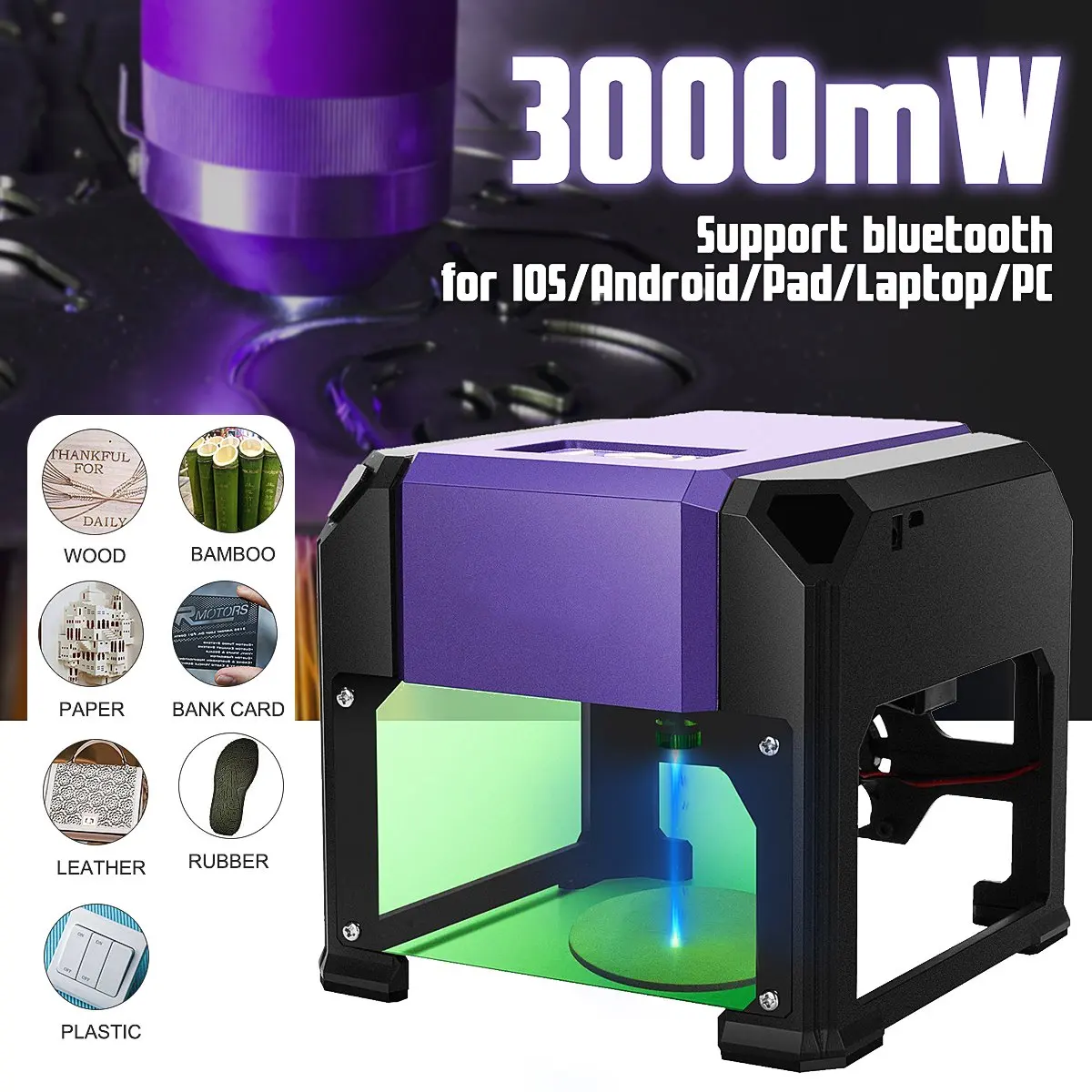 3000 МВт Настольный DIY лазерный гравировальный станок автоматический CNC древесины маршрутизатор аппарат для лазерной порезки Поддержка bluetooth для I OS/Android/ноутбука