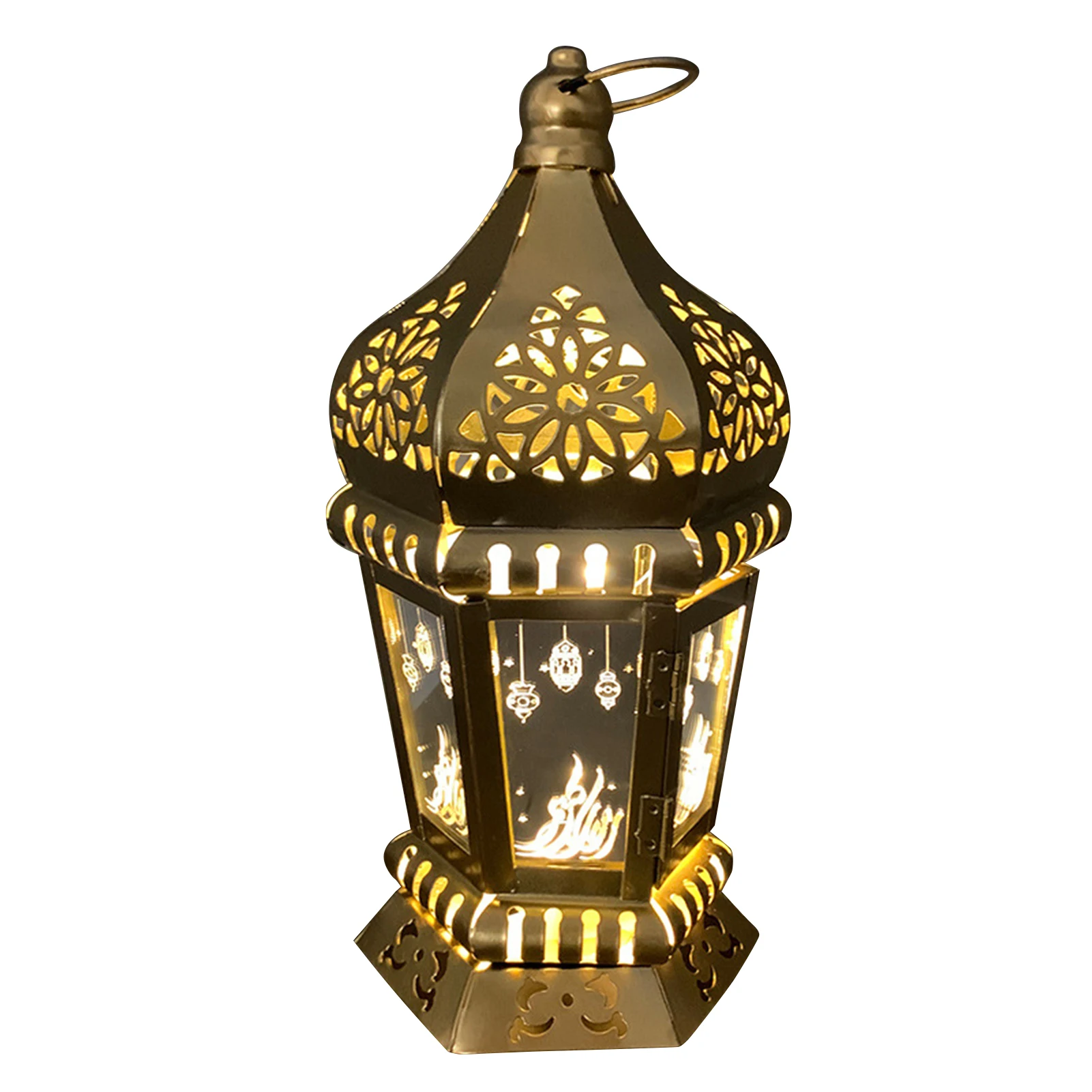 A Eid Mubarak Decoration Lanterne,Musulman Ramadan Lanterne Suspendue en Fer,Lanterne de Ramadan à LED,LED Veilleuse Lanterne De Fer pour Ramadan Décorations De Fête DAïd De FêTe À La Maison 