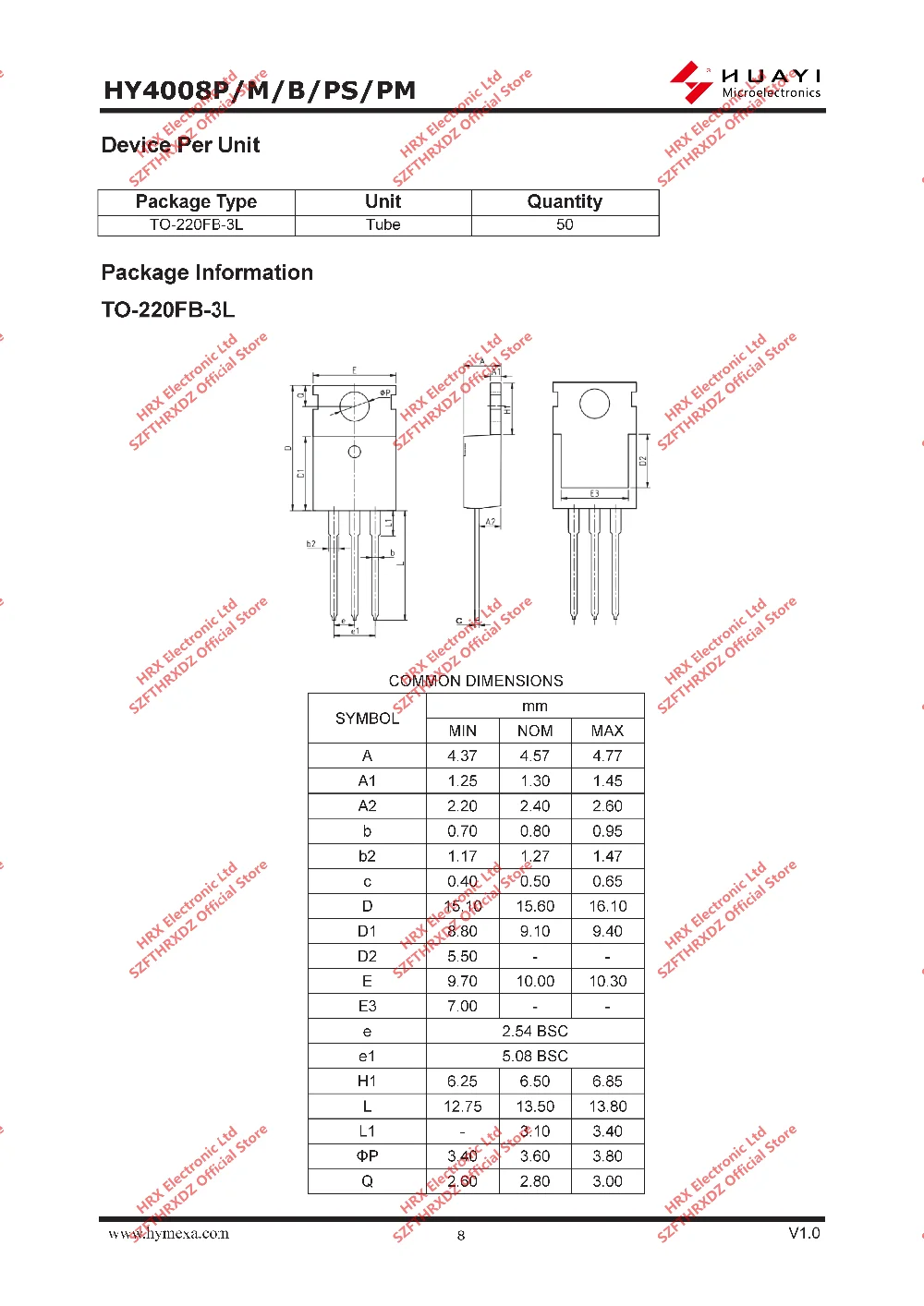 HY4008P TO-220FB-3L HY4008-220 80V 200A TO220 50 шт./труба на солнечных батареях(10 шт