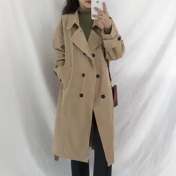 

2020 Spring New British Classic Mid Length Over Knee Loose Coat Spring And Autumn Vintage Trench Coat Woman