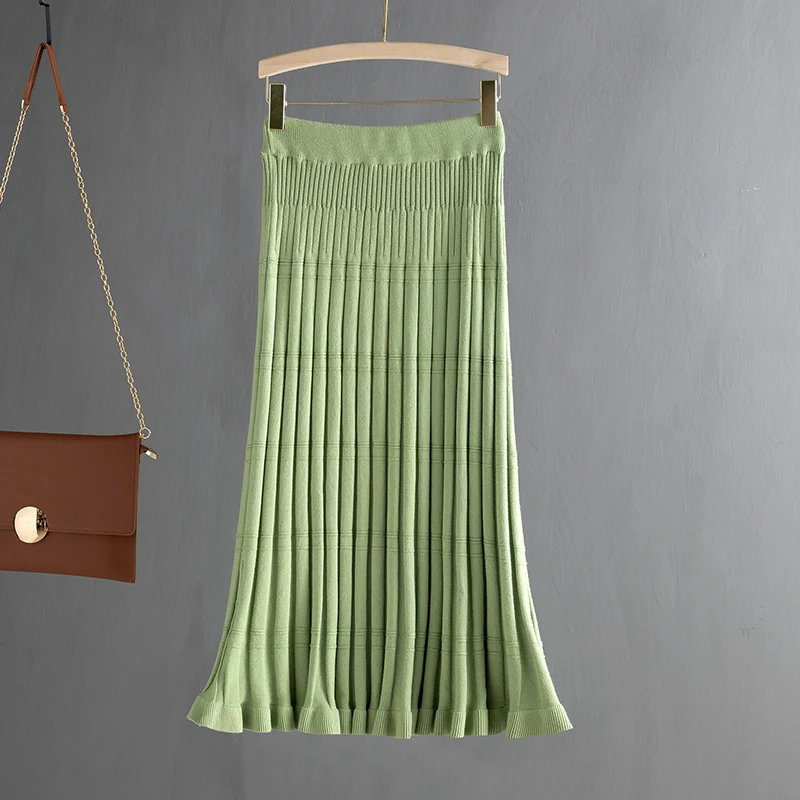 GIGOGOU Bamboo Patern трикотажные женские юбки высокая уличная Осенняя Зимняя Толстая теплая трапециевидная юбка средней длины юбка-пачка плиссированная юбка русалки