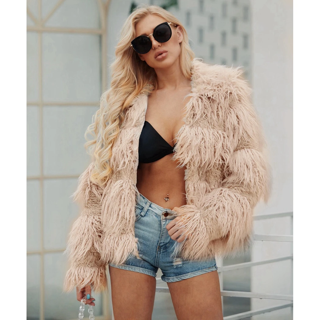 Orange Pink Красивые зимние Утепленные меховые пальто для женщин, модные куртки с длинным рукавом из искусственного меха, повседневная верхняя одежда, пальто из плюша, пушистый жилет для женщин - Цвет: Orange Pink