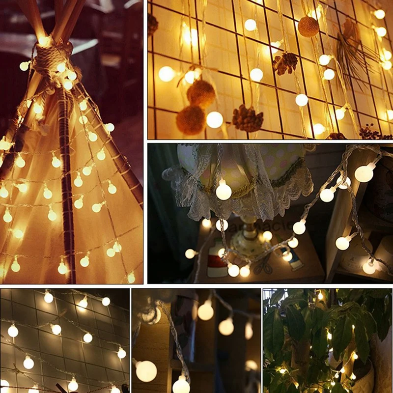 Remote Timer Waterproof 5M 50 LED Outdoor Globe String Lights 8 Modes Battery Operated Frosted White Ball Christmas Fairy Light
