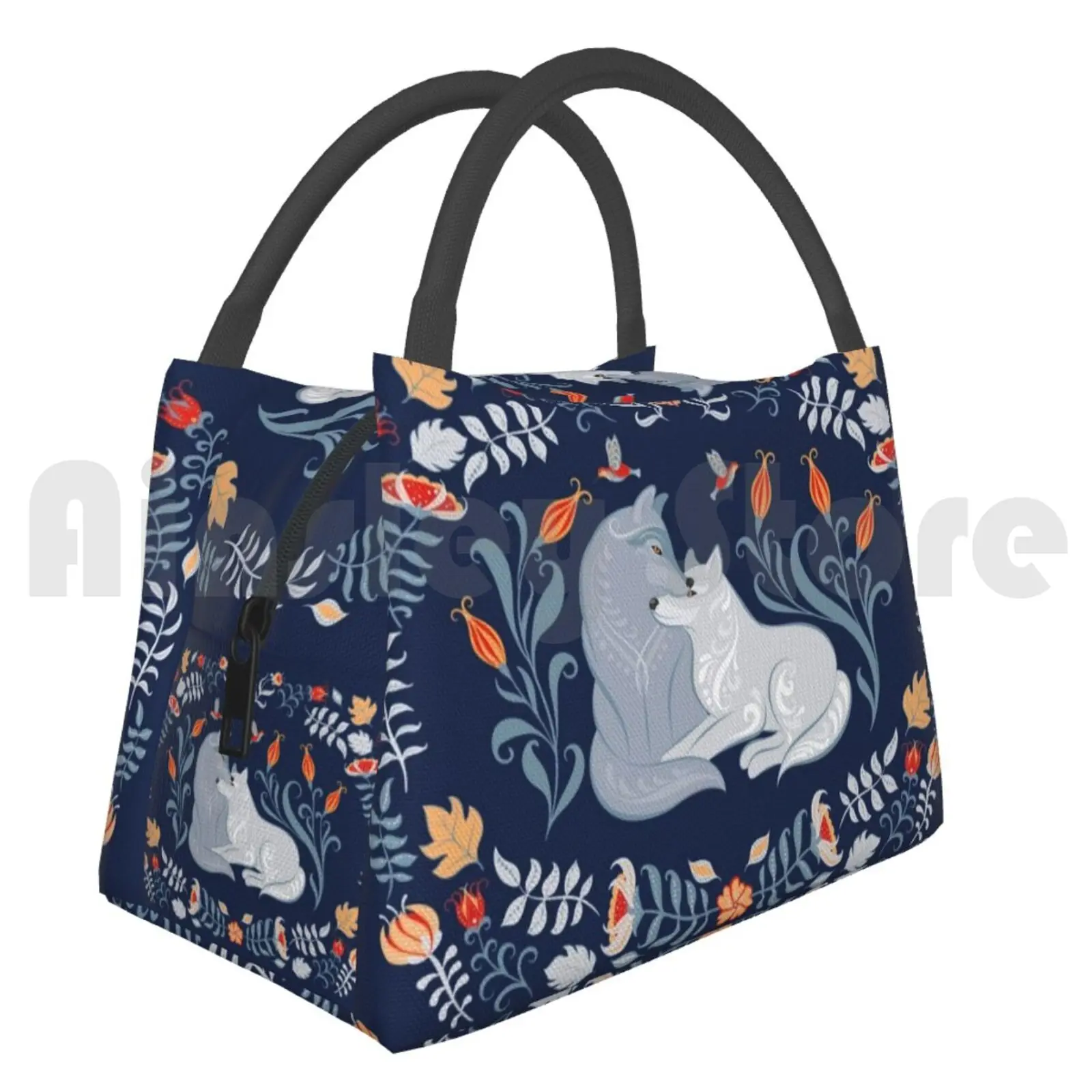 

Portable Insulation Bag The Wolf Family. He And She. Folk Art. Folk Art Pattern Scandinavian Design