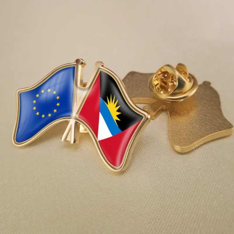 European Union and Antigua Barbuda Crossed Double Friendship Flags Brooch Badges Lapel Pins | Украшения и аксессуары