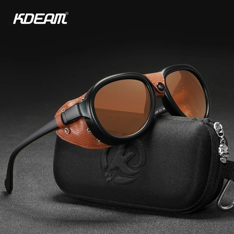 KDEAM Luxury Steampunk Pilot Sunglasses Men and Women Soft Leather Shield Glasses UV400 Protection KD2095
