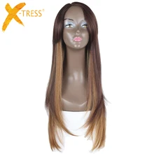 X-TRESS Ombre черный коричневый блонд синтетические волосы парики с взрыва 26 дюймов длинные прямые боковые части Glueless парики для черных женщин