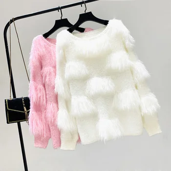 

Korean Tassels Crop Sweater Pullover Autumn Woman O Neck Sweater Knitting Pullovers Elegant Crochet Solid Top Clubwear SA136S30