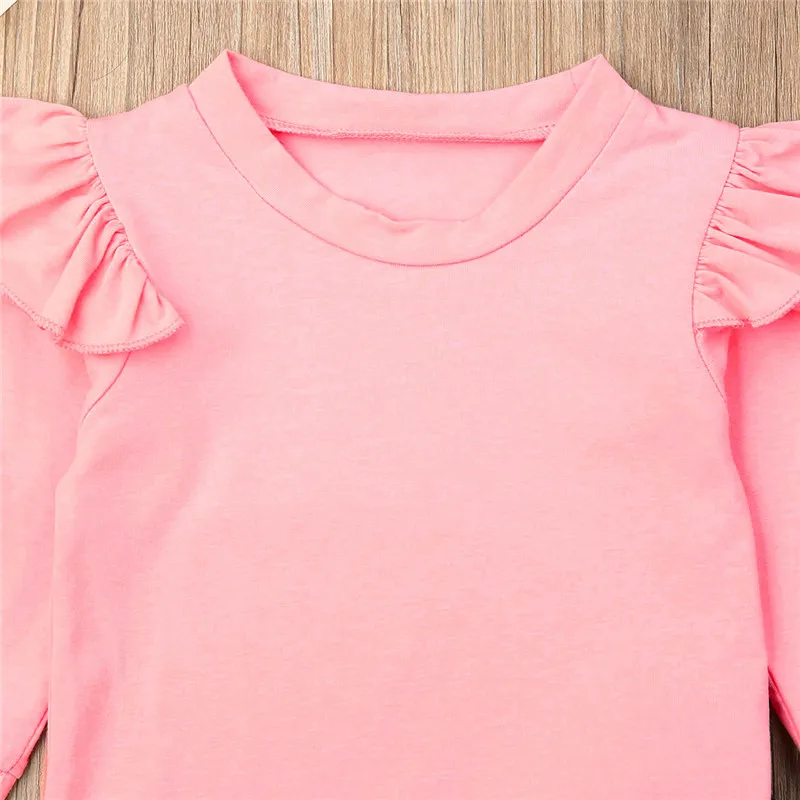 Повседневные осенние комплекты одежды для маленьких девочек, рубашки с рукавами-крылышками, топы, брюки с изображением фламинго, 2 предмета, хлопковая одежда для маленьких девочек 0-18 месяцев