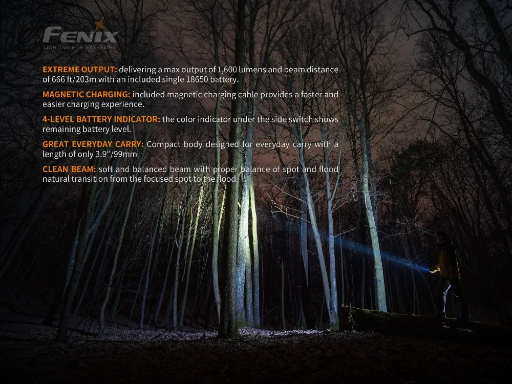 Fenix E30R 1600 люмен USB Перезаряжаемый EDC фонарик с аккумулятором Fenix