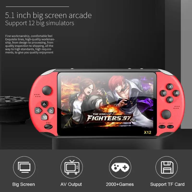 ALLOYSEED X12 PLUS 5.1 inch Handheld Game Console 8GB Retro Video Game Player Built-in 2000 Games best gift for children adults