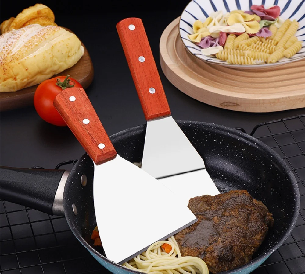 Metal Spatula For Cast Iron Skillet Stainless Steel Grill Spatula Slotted Turner Fish With Wood Handle