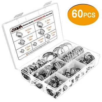 

60PCS Hose Clamps Adjustable Grommets Worm Gear Set Fuel Line Clamp For DIY Mechanical Applications Accessories