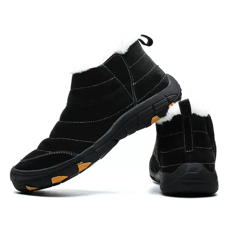 New Fashion Genuine Leather Men Snow Boots Winter Warm Plush Men's Boots Waterproof Ankle Boots Flat shoes Plus Size 39-46