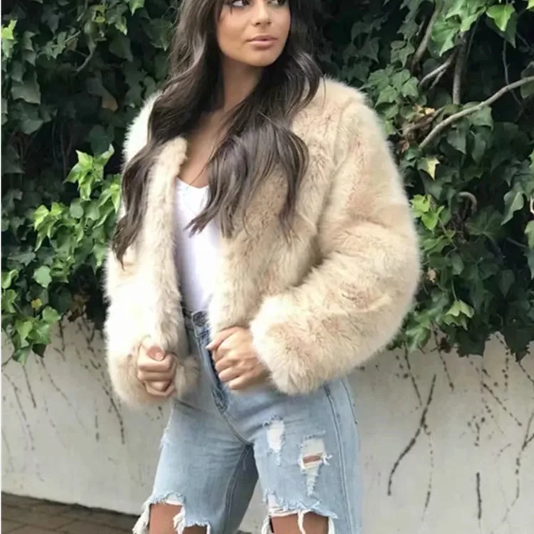 

European And American Style Solid Color Warm Loose-Fit Overcoat Elegant Versatile Faux Fur Stole 854-917