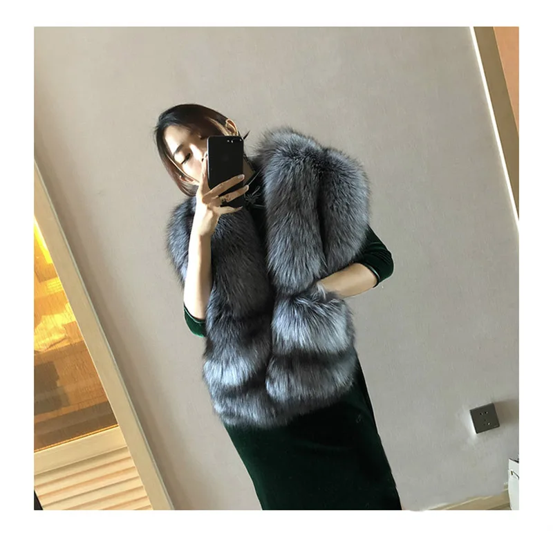 MS.MinShu-Luxury Fox Fur Scarf, Big Skin Scarf, Natural Fox Fur