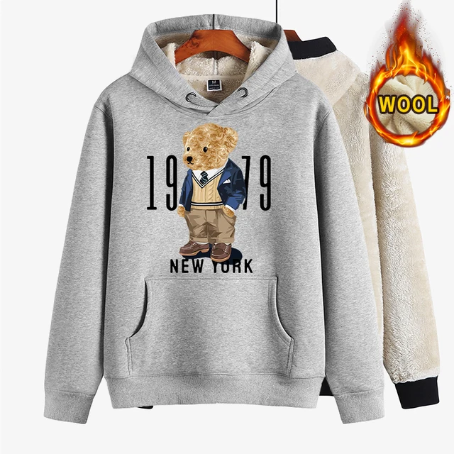 Creative Fashion Gentleman Teddy Bear Sweatshirt Autumn/Winter Thickening Plus-size Men and Women Hoodies Lovers Hoodie S-4XL as photo