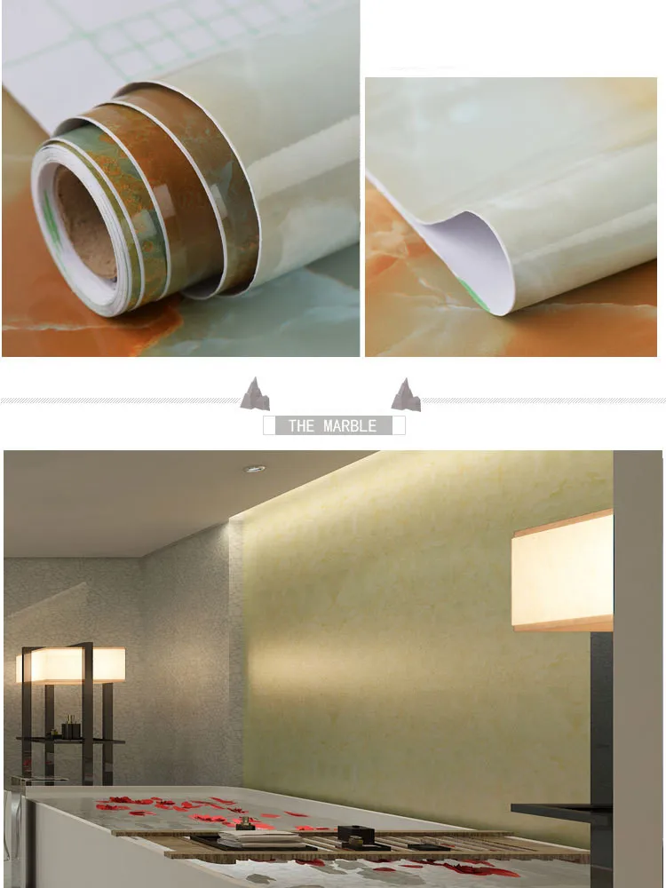 Thickened waterproof self-adhesive wallpaper marble sticker oil proof high temperature resistant kitchen furniture decoration