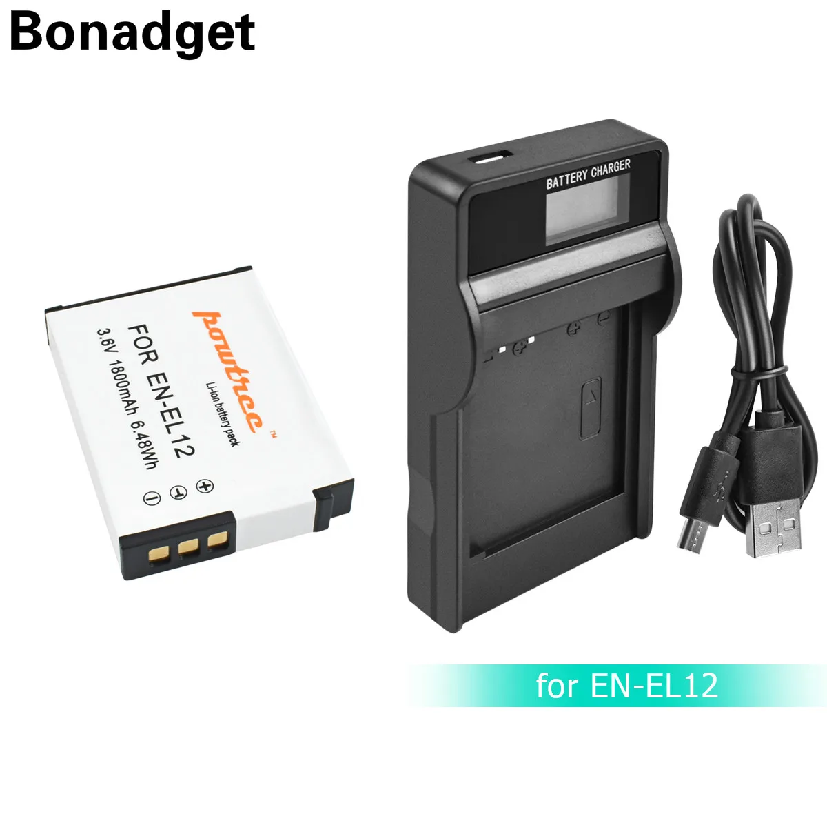 1XBatteryLCDCharger Powtree 1800 мА/ч, EN-EL12 RU EL12 Батарея+ ЖК-дисплей Chargerfor Nikon CoolPix S610 S610c S620 S630 S710 P300 P310 P330 S6200 S9400 L50 - Цвет: 1XBatteryLCDCharger