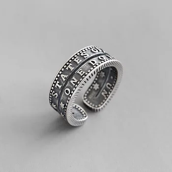 

Real 925% Sterling Vintage Letter Opening Ring For Charming Women Party Fashion Fine Jewelry Classic Accessories