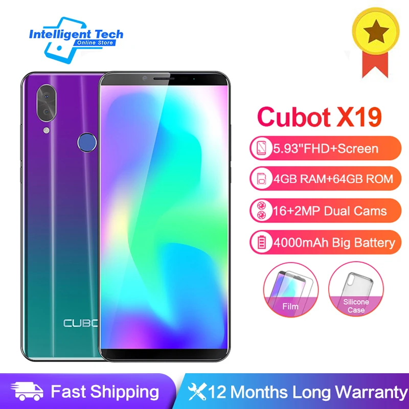 Cubot X19 Android 8,1 Helio P23 восьмиядерный смартфон 4 Гб+ 64 Гб 5,9" 2160*1080 двойная камера 16 МП FHD+ Face ID 4000 мАч большая батарея