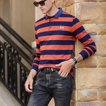 Hollirtiger Новая повседневная мужская полосатая рубашка поло мужская хлопковая 3D вышивка с длинными рукавами поло мужские деловые рубашки с отложным воротником